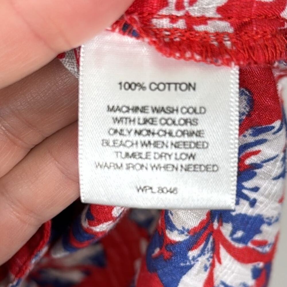Rebecca Malone Medium M Red Blue Floral Button Down Shirt 100% Cotton Blouse - Picture 6 of 7